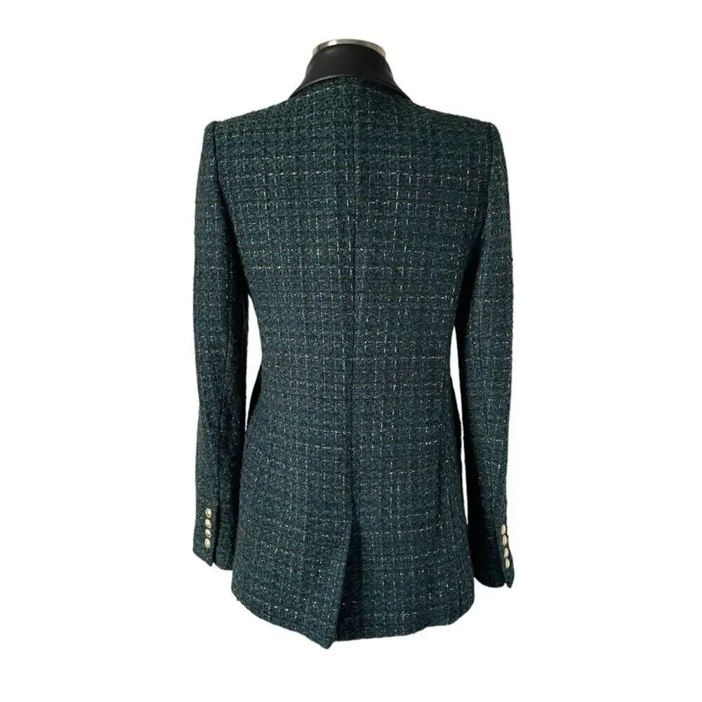 Generation Love Abby Tweed Blazer Green Black Double Breasted S - Picture 4 of 7